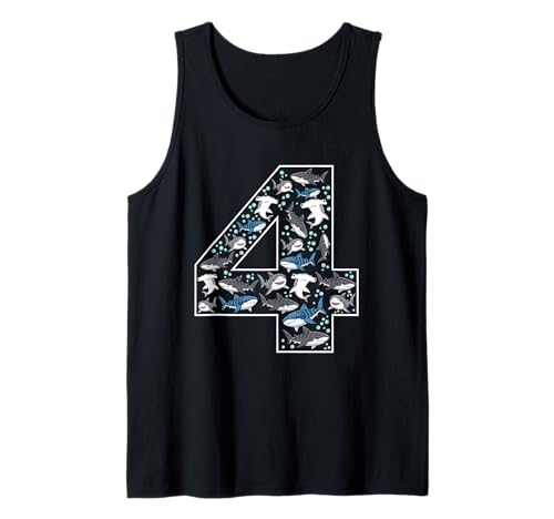 4. Geburtstag 4 Jahre alt Hai Jungen Mädchen Fisch Tank Top von 4th Birthday 4 Year Old Shark Boys Girls