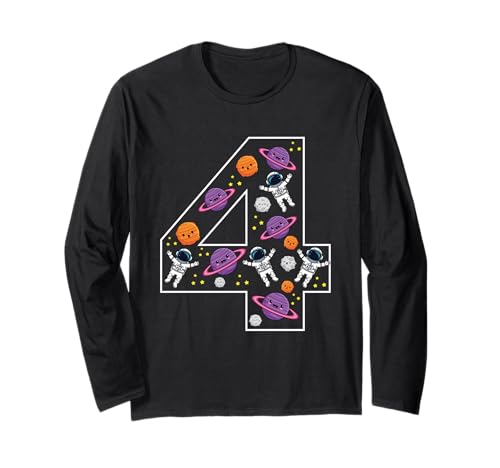 4. Geburtstag 4 Jahre alt Weltraum Jungen Mädchen Astronaut Planeten Langarmshirt von 4th Birthday 4 Year Old Space Boys Girls Astronaut