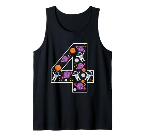 4. Geburtstag 4 Jahre alt Weltraum Jungen Mädchen Astronaut Planeten Tank Top von 4th Birthday 4 Year Old Space Boys Girls Astronaut