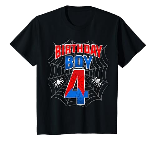 Kinder Spider Web Four 4 Years Old It's My 5th Birthday Boy T-Shirt von 4th Birthday Boy