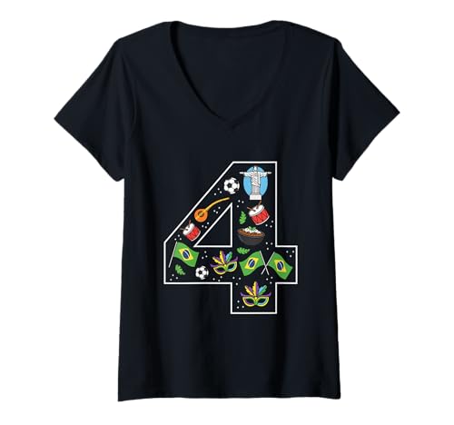 Damen Brasilianische Kultur 4 Jahre alte Brasilien-Flagge zum 4. Geburtstag T-Shirt mit V-Ausschnitt Damen Brasilianische Kultur 4 Jahre alte Brasilien-Flagge zum 4. Geburtstag T-Shirt mit V-Ausschnitt von 4th Birthday Brazilian Culture 4 Year Old Brazil