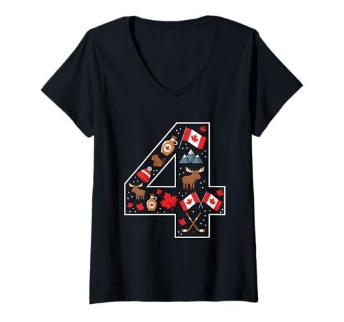Damen Kanadische Kultur 4 Jahre alte kanadische Flagge zum 4. Geburtstag T-Shirt mit V-Ausschnitt Damen Kanadische Kultur 4 Jahre alte kanadische Flagge zum 4. Geburtstag T-Shirt mit V-Ausschnitt von 4th Birthday Canadian Culture 4 Year Old Canada