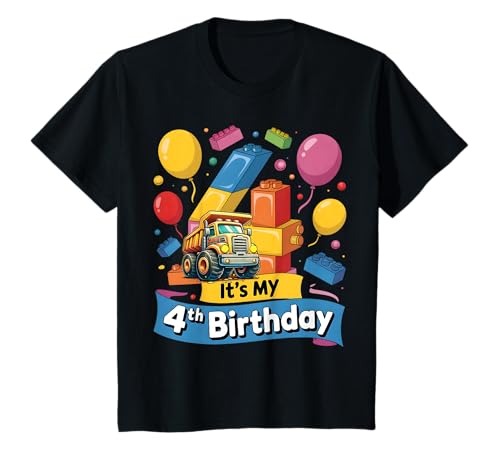 Kinder 4 Jahre alt 4. Geburtstag Blocks Bauwagen Gebäude T-Shirt Kinder 4 Jahre alt 4. Geburtstag Blocks Bauwagen Gebäude T-Shirt von 4th Birthday Construction Theme Party
