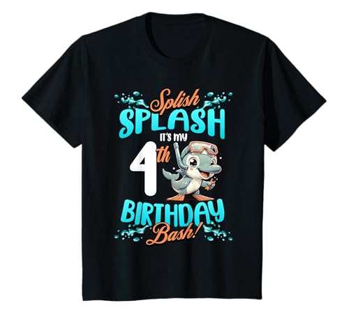 Kinder Splish Splash 4th Birthday Bash Delphin Diving 4 Years Old T-Shirt Kinder Splish Splash 4th Birthday Bash Delphin Diving 4 Years Old T-Shirt von 4th Birthday Dolphin Themed Party Beach Ocean