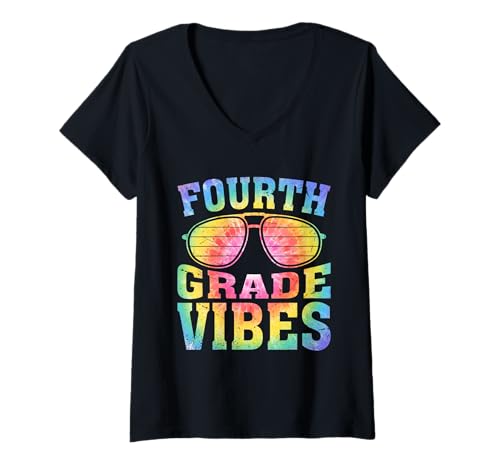 Damen Fourth Grade Vibes Tie Dye Brille Back to School 4th Grade T-Shirt mit V-Ausschnitt Damen Fourth Grade Vibes Tie Dye Brille Back to School 4th Grade T-Shirt mit V-Ausschnitt von 4th Grad Vibes Tie Dye Glasses Back Of School Tees