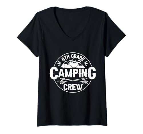 Damen Lustige Spiele am ersten Schultag der Campingcrew der vierten Klasse T-Shirt mit V-Ausschnitt Damen Lustige Spiele am ersten Schultag der Campingcrew der vierten Klasse T-Shirt mit V-Ausschnitt von 4th Grade Camping Teacher Student Back To School