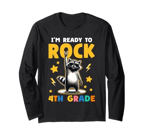 Waschbär Rock 4. Klasse Jungen Mädchen Kinder Lustig 4. Klasse Langarmshirt von 4th Grade First Day Designs
