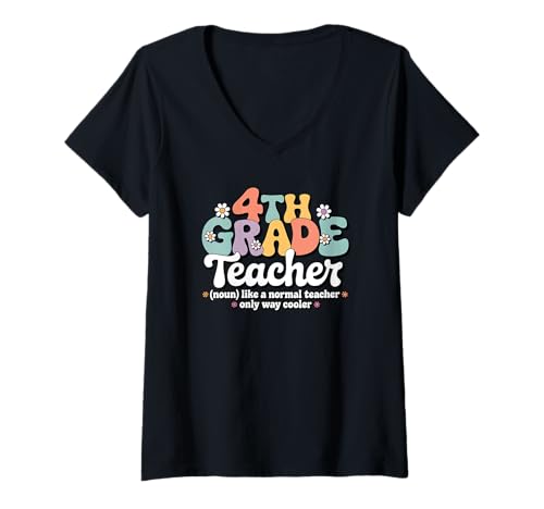 Damen Groovy 4th Grade Teacher Grundschule Back to School T-Shirt mit V-Ausschnitt Damen Groovy 4th Grade Teacher Grundschule Back to School T-Shirt mit V-Ausschnitt von 4th Grade Teacher Apparel for Women & Men