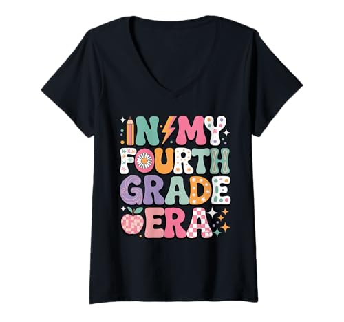 Damen In meiner vierten Klasse kehrt die süße Lehrerin zurück zur Schule T-Shirt mit V-Ausschnitt Damen In meiner vierten Klasse kehrt die süße Lehrerin zurück zur Schule T-Shirt mit V-Ausschnitt von 4th Grade Teacher for Back to School Season