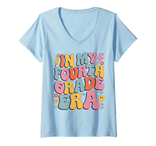 Damen In meiner vierten Klasse kehrt die süße Lehrerin zurück zur Schule T-Shirt mit V-Ausschnitt Damen In meiner vierten Klasse kehrt die süße Lehrerin zurück zur Schule T-Shirt mit V-Ausschnitt von 4th Grade Teacher for Back to School Season