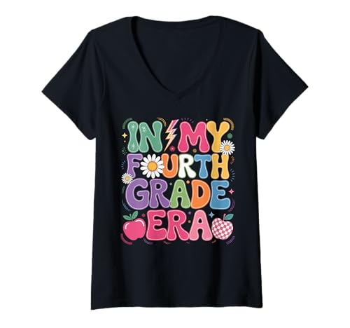 Damen In meiner vierten Klasse kehrt die süße Lehrerin zurück zur Schule T-Shirt mit V-Ausschnitt Damen In meiner vierten Klasse kehrt die süße Lehrerin zurück zur Schule T-Shirt mit V-Ausschnitt von 4th Grade Teacher for Back to School Season