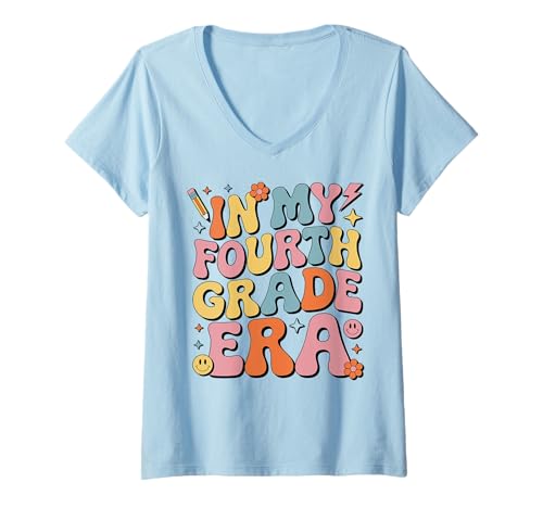 Damen In meiner vierten Klasse kehrt die süße Lehrerin zurück zur Schule T-Shirt mit V-Ausschnitt Damen In meiner vierten Klasse kehrt die süße Lehrerin zurück zur Schule T-Shirt mit V-Ausschnitt von 4th Grade Teacher for Back to School Season