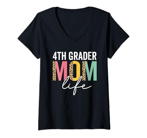 Damen Viertklässler Mama Life Cheetah Lustiger Leopard Viertklässler-Mama T-Shirt mit V-Ausschnitt von 4th Grader Mom Life Tee for women