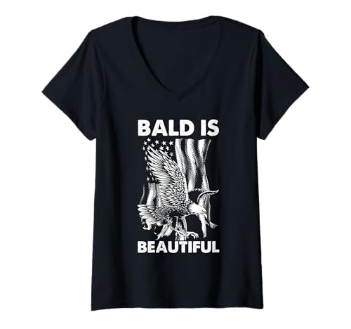 Damen Bald Is Beautiful 4. Juli Weißkopfseeadler Unabhängigkeitstag T-Shirt mit V-Ausschnitt von 4th July Independence Day Gifts For Men & Women