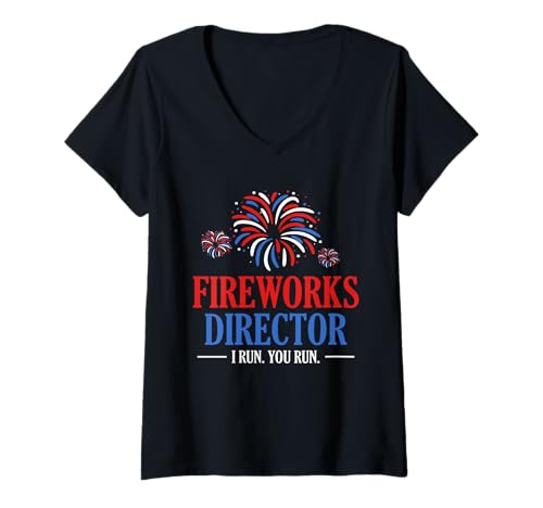 Damen Freedom US Flag 4th Of Juli Fireworks Director I Run You Run T-Shirt mit V-Ausschnitt von 4th July Independence Day Gifts For Men & Women