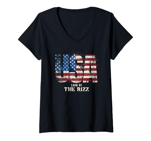 Damen Land Of The Rizz 4th Of July Fourth July Independence Flag T-Shirt mit V-Ausschnitt von 4th Of July Fourth Of July USA Land Of The Rizz