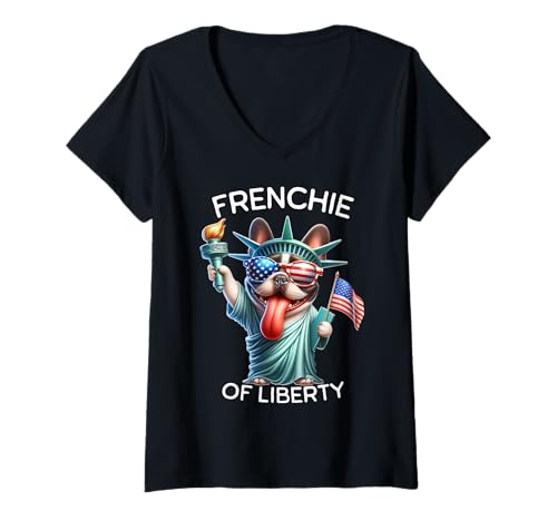 Damen Independence Day Französische Bulldogge Liberty Amerika T-Shirt mit V-Ausschnitt Damen Independence Day Französische Bulldogge Liberty Amerika T-Shirt mit V-Ausschnitt von 4th Of July French Bulldog Damen Herren
