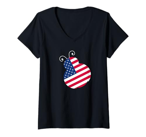 Damen 4. Juli Marienkäfer Amerikanische Flagge Patriotisch T-Shirt mit V-Ausschnitt Damen 4. Juli Marienkäfer Amerikanische Flagge Patriotisch T-Shirt mit V-Ausschnitt von 4th Of July Ladybug American Patriotic Ideas