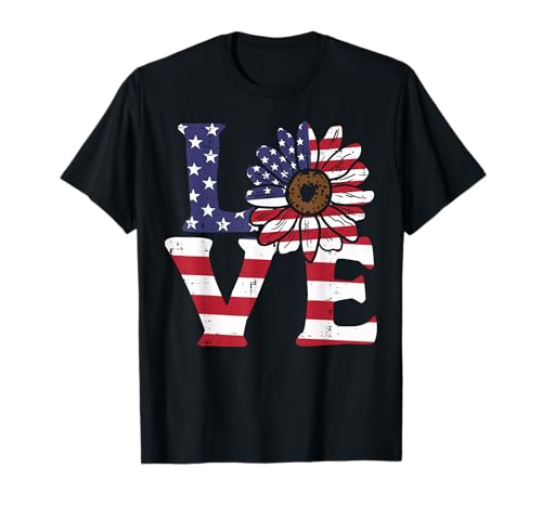 Love Sunflower American Flag Patriot 4th Of July Women Girls T-Shirt von 4th Of July Shirts For Women Men Kids Fourth Gift