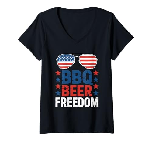 Damen Barbecue Beer Freedom Pitmaster 4. Juli BBQ T-Shirt mit V-Ausschnitt Damen Barbecue Beer Freedom Pitmaster 4. Juli BBQ T-Shirt mit V-Ausschnitt von 4th of July BBQ Independence Day Cookout