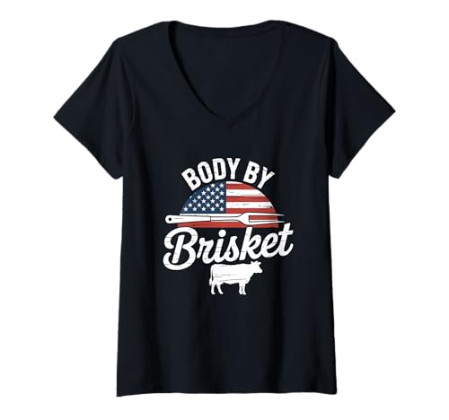 Damen Body by Brisket Pitmaster Grill Lover 4. Juli BBQ T-Shirt mit V-Ausschnitt Damen Body by Brisket Pitmaster Grill Lover 4. Juli BBQ T-Shirt mit V-Ausschnitt von 4th of July BBQ Independence Day Cookout