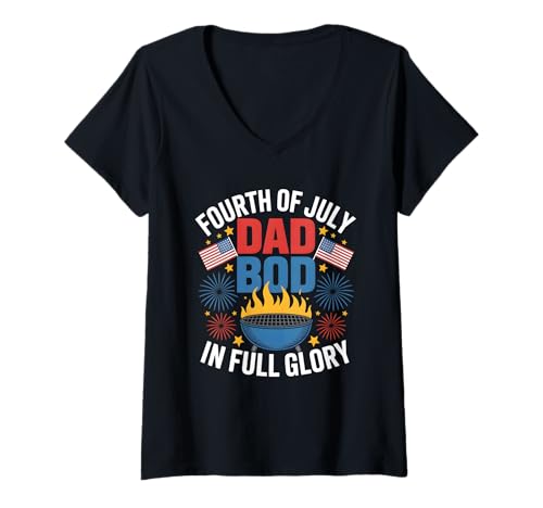 Damen Dad BOD In Full Glory Pitmaster 4. Juli BBQ T-Shirt mit V-Ausschnitt Damen Dad BOD In Full Glory Pitmaster 4. Juli BBQ T-Shirt mit V-Ausschnitt von 4th of July BBQ Independence Day Cookout