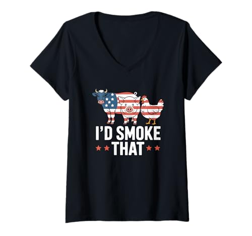 Damen I'd Smoke That Pitmaster Grill Lover 4. Juli BBQ T-Shirt mit V-Ausschnitt Damen I'd Smoke That Pitmaster Grill Lover 4. Juli BBQ T-Shirt mit V-Ausschnitt von 4th of July BBQ Independence Day Cookout