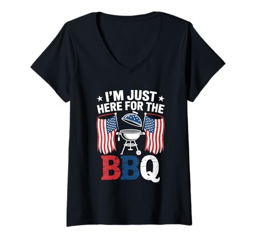Damen I'm Just Here for The Barbecue Pitmaster 4. Juli BBQ T-Shirt mit V-Ausschnitt Damen I'm Just Here for The Barbecue Pitmaster 4. Juli BBQ T-Shirt mit V-Ausschnitt von 4th of July BBQ Independence Day Cookout