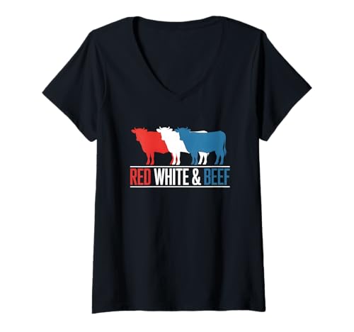 Damen Red White & Beef Pitmaster Grill Lover 4. Juli BBQ T-Shirt mit V-Ausschnitt Damen Red White & Beef Pitmaster Grill Lover 4. Juli BBQ T-Shirt mit V-Ausschnitt von 4th of July BBQ Independence Day Cookout