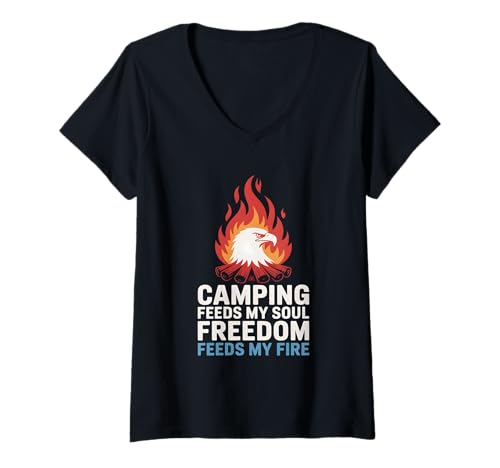 Damen Camping Feeds My Soul 4. Juli Camping T-Shirt mit V-Ausschnitt Damen Camping Feeds My Soul 4. Juli Camping T-Shirt mit V-Ausschnitt von 4th of July Camping Independence Day Camping