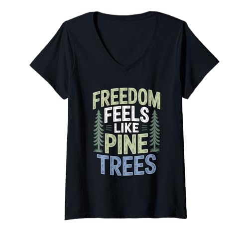 Damen Freedom Feels Like Pine Trees 4. Juli Camping T-Shirt mit V-Ausschnitt Damen Freedom Feels Like Pine Trees 4. Juli Camping T-Shirt mit V-Ausschnitt von 4th of July Camping Independence Day Camping