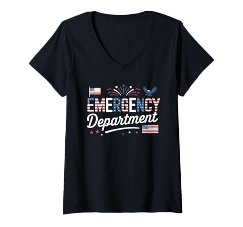 Damen Notfall ER Krankenschwester Unabhängigkeitstag 4. Juli T-Shirt mit V-Ausschnitt von 4th of July Festive Aesthetic