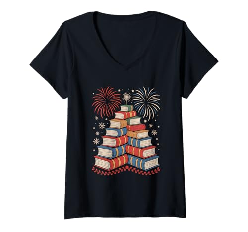 Damen Patriotischer Bücherwurm Bookish Independence Day 4. Juli T-Shirt mit V-Ausschnitt Damen Patriotischer Bücherwurm Bookish Independence Day 4. Juli T-Shirt mit V-Ausschnitt von 4th of July Festive Aesthetic