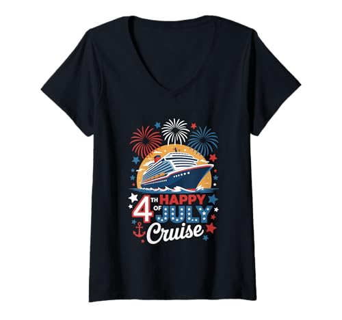 Damen Patriotischer Kreuzfahrtausflug Unabhängigkeitstag 4. Juli T-Shirt mit V-Ausschnitt Damen Patriotischer Kreuzfahrtausflug Unabhängigkeitstag 4. Juli T-Shirt mit V-Ausschnitt von 4th of July Festive Aesthetic