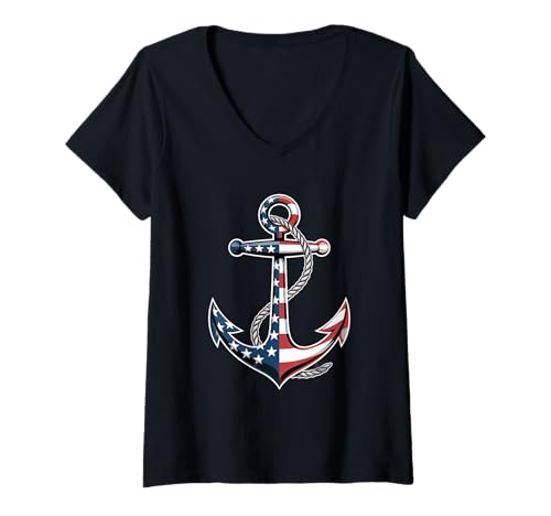 Damen Patriotisches Ankerboot Captain Independence Day 4. Juli T-Shirt mit V-Ausschnitt Damen Patriotisches Ankerboot Captain Independence Day 4. Juli T-Shirt mit V-Ausschnitt von 4th of July Festive Aesthetic