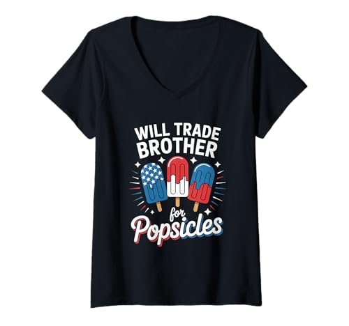 Damen Trade Brother for Popsicles Independence Day 4. Juli T-Shirt mit V-Ausschnitt Damen Trade Brother for Popsicles Independence Day 4. Juli T-Shirt mit V-Ausschnitt von 4th of July Festive Aesthetic