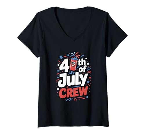 Damen Independence Day Firecracker 4th of July Crew T-Shirt mit V-Ausschnitt Damen Independence Day Firecracker 4th of July Crew T-Shirt mit V-Ausschnitt von 4th of July Fun Firecracker Party Designs