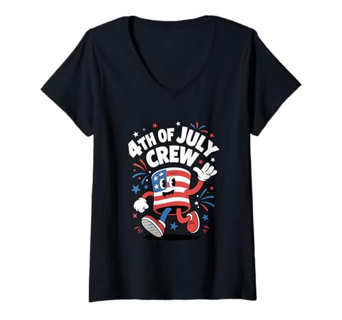 Damen Independence Day Firecracker 4th of July Crew T-Shirt mit V-Ausschnitt Damen Independence Day Firecracker 4th of July Crew T-Shirt mit V-Ausschnitt von 4th of July Fun Firecracker Party Designs