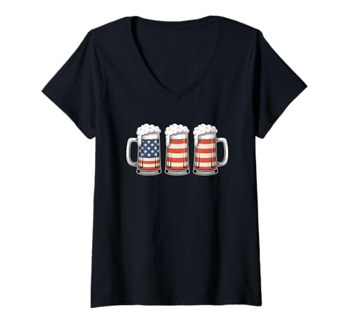 Damen Bier Amerikanische Flagge Trinken Unabhängigkeitstag 4. Juli T-Shirt mit V-Ausschnitt Damen Bier Amerikanische Flagge Trinken Unabhängigkeitstag 4. Juli T-Shirt mit V-Ausschnitt von 4th of July Independence Day Apparel