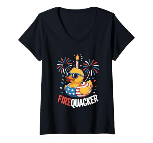 Damen Patriotischer Firequacker Independence Day 4. Juli T-Shirt mit V-Ausschnitt Damen Patriotischer Firequacker Independence Day 4. Juli T-Shirt mit V-Ausschnitt von 4th of July Independence Day Apparel