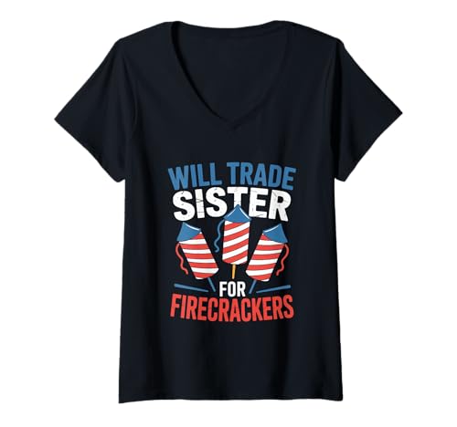 Damen Trade Sister for Firecrackers Independence Day 4. Juli T-Shirt mit V-Ausschnitt Damen Trade Sister for Firecrackers Independence Day 4. Juli T-Shirt mit V-Ausschnitt von 4th of July Independence Day Apparel