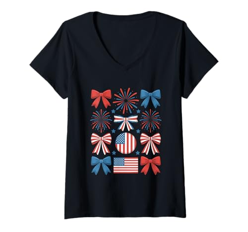 Damen USA-Flagge Feuerwerk Kokette Unabhängigkeitstag 4. Juli T-Shirt mit V-Ausschnitt Damen USA-Flagge Feuerwerk Kokette Unabhängigkeitstag 4. Juli T-Shirt mit V-Ausschnitt von 4th of July Independence Day Apparel