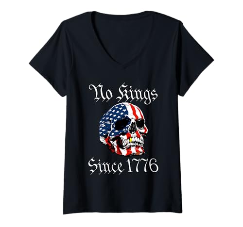 Damen No Kings Since 1776 Juli 4. Juli Amerikanische Flagge USA Freiheit Schädel T-Shirt mit V-Ausschnitt Damen No Kings Since 1776 Juli 4. Juli Amerikanische Flagge USA Freiheit Schädel T-Shirt mit V-Ausschnitt von 4th of July No Kings Since 1776 USA Flag Skull