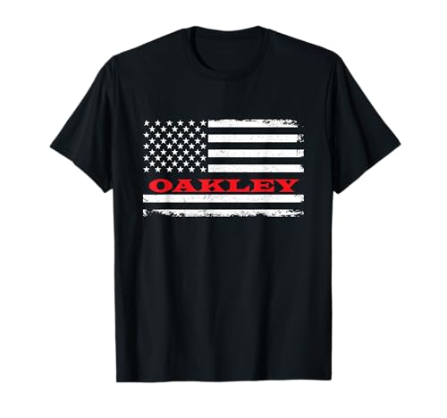 4th of July Oakley Home State Gift Damen Unisex-Erwachsene Schwarz Small U-Ausschnitt Kurzarm Klassische Passform Retro Patriotic-Flag-T-Shirt von 4th of July Oakley Home State Gift