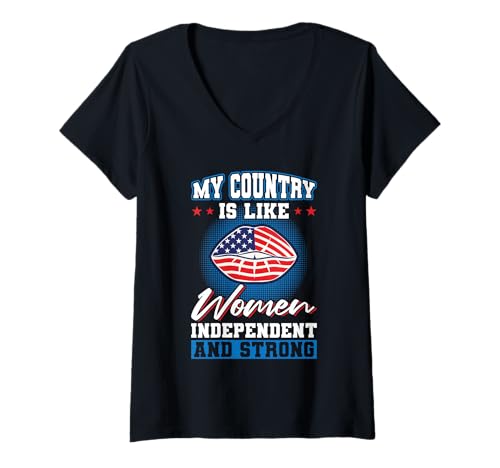 Damen Mein Land Ist Wie Frauen Starke Unabhängig T-Shirt mit V-Ausschnitt Damen Mein Land Ist Wie Frauen Starke Unabhängig T-Shirt mit V-Ausschnitt von 4th of July Patriotic America Independence Day Gif