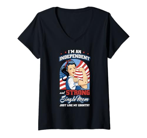 Damen Starke Unabhängige Mutter 4. Juli T-Shirt mit V-Ausschnitt Damen Starke Unabhängige Mutter 4. Juli T-Shirt mit V-Ausschnitt von 4th of July Patriotic America Independence Day Gif