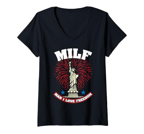 Damen 4th of July Man I Love Freedom T-Shirt mit V-Ausschnitt Damen 4th of July Man I Love Freedom T-Shirt mit V-Ausschnitt von 4th of July Patriotic America Independence Day