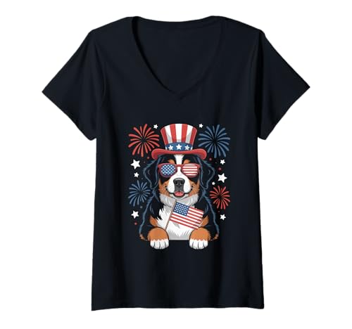Damen Berner Hundeliebhaber Tierbesitzer Unabhängigkeitstag 4. Juli T-Shirt mit V-Ausschnitt Damen Berner Hundeliebhaber Tierbesitzer Unabhängigkeitstag 4. Juli T-Shirt mit V-Ausschnitt von 4th of July Patriotic Dad Humor