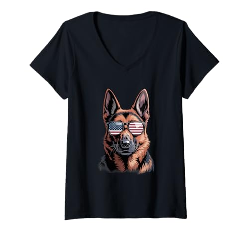 Damen Deutscher Schäferhund Unabhängigkeitstag 4. Juli T-Shirt mit V-Ausschnitt Damen Deutscher Schäferhund Unabhängigkeitstag 4. Juli T-Shirt mit V-Ausschnitt von 4th of July Patriotic Dad Humor