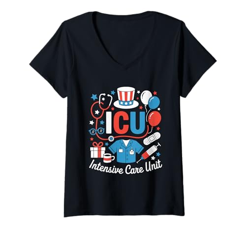 Damen ICU Nurse Coquette Bow Independence Day 4. Juli T-Shirt mit V-Ausschnitt Damen ICU Nurse Coquette Bow Independence Day 4. Juli T-Shirt mit V-Ausschnitt von 4th of July Patriotic Dad Humor